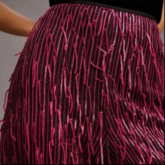 Anthropologie Maeve Sequined Wide Leg Pants Plum PETITE - Picture 4 of 10